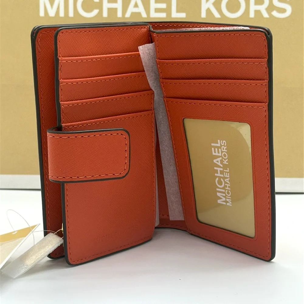 Michael Medium Crossgrain Leather Bifold Wallet Red Clay  NWT